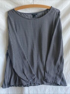 Ann Taylor Black and White Grid Print Blouse